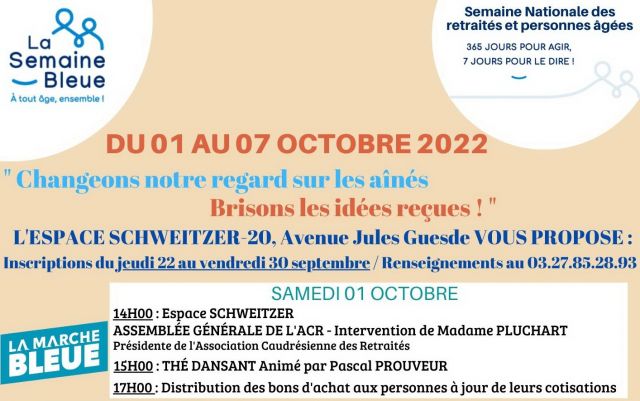 Semaine Bleue 2022  : Du samedi 01 au vendredi 07 octobre 2022 ...